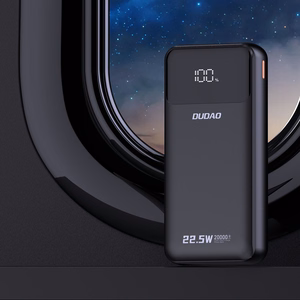 Dudao K15Pro išorinė baterija 20000mAh 22.5W PD USB-C / USB-A / su įmontuotais Lightning ir USB-C kabeliais - juoda