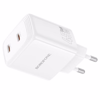 Borofone sieninis įkroviklis BN31 Cargador GaN - 2x Type C - QC 3.0 PD 45W baltas