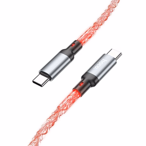 Kabelis USB C į USB C Hoco 3A 60W LED 1 m X112 pilkas
