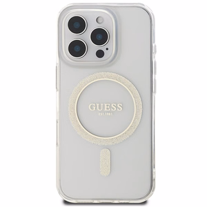 Guess IML Glitter Circle Magnetinis dėklas iPhone 16 Pro Max - skaidrus