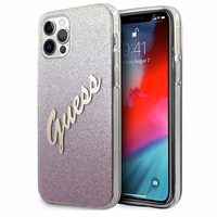 Guess GUHCP12LPCUGLSPI iPhone 12 Pro Max 6.7" rožinis kietasis dėklas Glitter Gradient Script