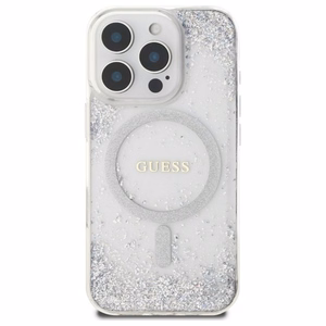 Guess dervos gradientinis blizgus magnetinis dėklas iPhone 16 Pro telefonui – sidabrinis