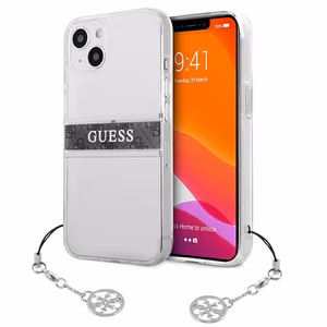 Guess GUHCP13SKB4GGR iPhone 13 mini 5.4" permatomas kietas dėklas 4G Pilkas Dirželis Žavesio