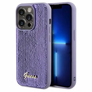 Guess Sequin Script Metal dėklas telefonui iPhone 13 Pro Max - violetinė