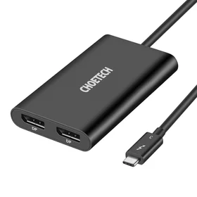 Choetech kištuko adapteris USB Type C Thunderbolt 3 (40Gbps) - 2x DisplayPort 4K 60Hz juodas (HUB-D03)