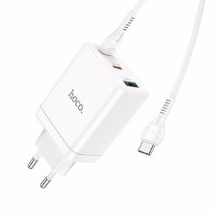 Įkroviklis Hoco 2 x USB C + USB A QC3.0 PD 3A 35W + Kabelis USB C į USB C N33 baltas