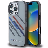 BMW Motosport IML atsitiktinės juostos iPhone 16 Pro Max dėklas - pilkas