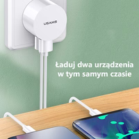 USAMS Tinklo įkroviklis 2xUSB T20 2,1A lightning baltas round Fast Charging XTXLOGT1804