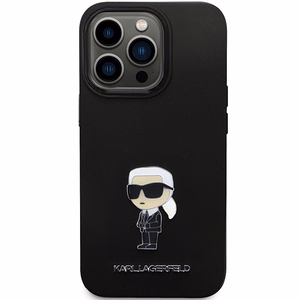 Karl Lagerfeld KLHCP14LSMHKNPK dėklas telefonui iPhone 14 Pro - juodas silikoninis Ikonik metalinis kaištis