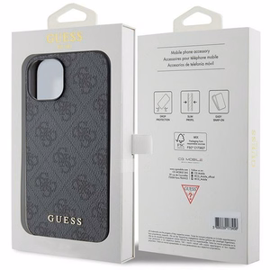 Guess 4G Metal Gold Logo dėklas telefonui iPhone 15 - pilka