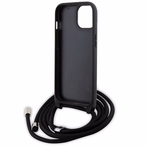 Karl Lagerfeld kryžminis Saffiano metalinis ženkliukas Karl & Choupette dėklas telefonui iPhone 15 Plus - juodas