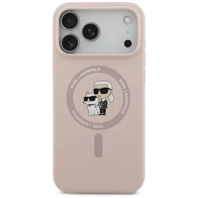 Karl Lagerfeld silikoninis Karl&Choupette žiedinis magnetinis dėklas telefonui iPhone 17 Pro Max - rožinis
