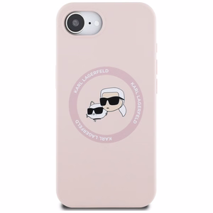 Karl Lagerfeld silikoninis Karl&Choupette galvų Magnetinis dėklas telefonui iPhone 16e - rožinis