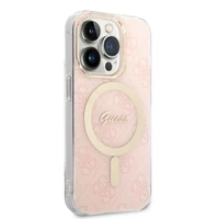 Rinkinys Guess GUBPP14LH4EACSP dėklas + įkroviklis iPhone 14 Pro 6.1" rožinis/rožinis kietas dėklas 4G Print Magnetinis