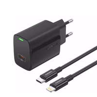 FONENG tinklo įkroviklis EU65 PD 20W 1xUSB-C + laidas USB-C - Lightning juodas