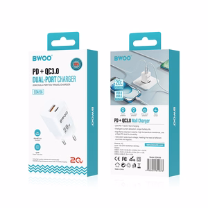 BWOO CDA156 PD sieninis įkroviklis 1x USB-C 1v USB 20W baltas