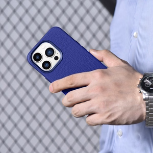 iCarer Litchi Premium odinis dėklas iPhone 14 Pro Magnetinis odinis dėklas su MagSafe Tamsiai mėlynas (WMI14220710-DB)