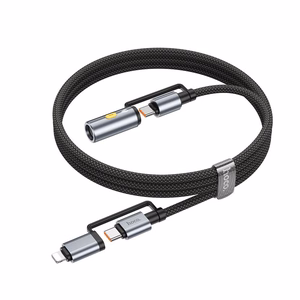 Laidas All-in-one USB C / Lightning į USB C / Automobilinė cigarečių degiklė Hoco PD 3A 60W 1,2 m U138 pilkas