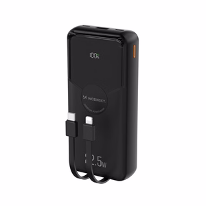 Wozinsky WFC-15B 20000mAh 22.5W išorinė baterija, PD20W, integruoti Lightning ir USB-C laidai, juoda