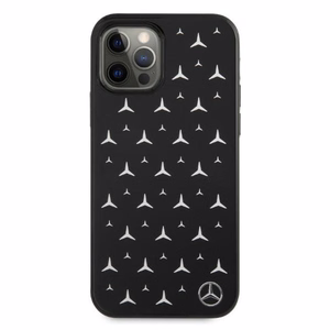 Mercedes Sidabrinių žvaigždžių rašto dėklas iPhone 12 Pro Max - juodas