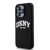 DKNY Liquid Silicone White Printed Logo MagSafe Dėklas telefonui iPhone 15 Pro - juodas (m)