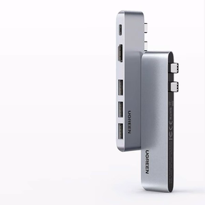 Ugreen HUB 60559 2x USB-C / USB-C PD (Thunderbolt 3, 100W, 4K 60 Hz, 10 Gbps) / HDMI 4K 30 Hz / 3x USB 3.0 MacBook Pro / Air - pilkas