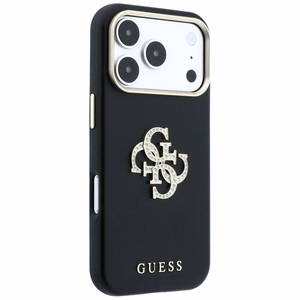 Guess Smooth & Big Strass Logo dėklas iPhone 18 Pro Max / 17 Pro Max – juodas