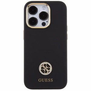 Guess silikoninis Logo Strass 4G dėklas telefonui iPhone 15 Pro Max - juodas