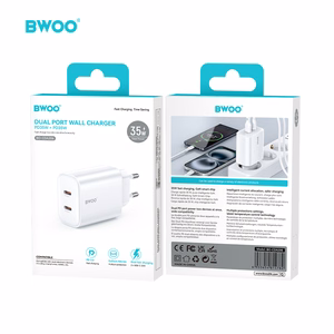 BWOO CDA206 PD 35W Sieninis įkroviklis 1x USB-C port baltas