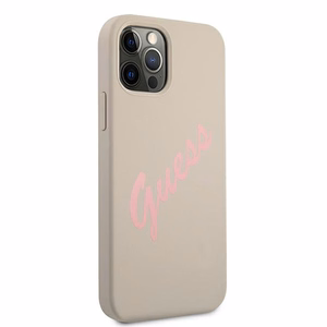 Guess GUHCP12MLSVSGP iPhone 12/12 Pro 6.1" pilkas rožinis/pilkas rožinis kietas dėklas Silikoninis Vintage