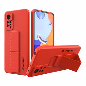 Wozinsky Kickstand Case silikoninis dėklas su stovu Xiaomi Redmi Note 11 Pro raudonas