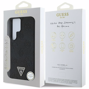 Guess Grūdėtas Karštas Antspaudas Bijūnų Raštas Trikampis Logotipas Magnetinis Dėklas telefonui Samsung Galaxy S25 Ultra juoda