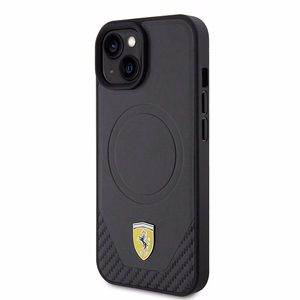 Ferrari FEHMP15SPTEK iPhone 15 6.1" juodas/juodas kietas dėklas Carbon Metal Logo MagSafe