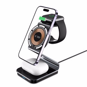 "Tech-Protect QI15W-A29" 3-in-1 indukcinis įkroviklis su "MagSafe" išmaniesiems telefonams / "Apple Watch" / "AirPods" - juodas