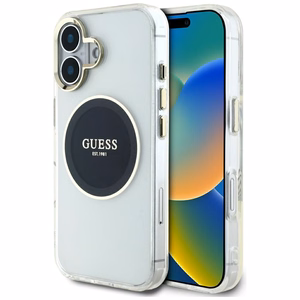 Guess IML Metal Colored Circle Classic Logo Magnetinis dėklas telefonui iPhone 16 - juodas