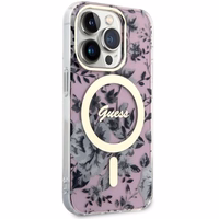 Guess GUHMP14XHCFWSP iPhone 14 Pro Max 6.7" rožinis kietas dėklas Flower Magnetinis