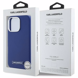 Karl Lagerfeld FW metalinė plokštelė MagSafe iPhone 16 Pro dėklas - mėlynas