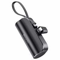 YESIDO POWERBANK YP68 5000 mAh 12W + USB-C LAIDAS, LIGHTNING CONNECTOR juodas