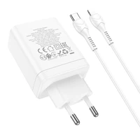 Įkroviklis Hoco 2 x USB C + USB A QC3.0 PD 3A 35W + Kabelis USB C į Lightning N33 baltas