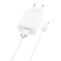 Greitas įkroviklis Foneng 1x USB EU28 12W QC 3.0 + USB Type C kabelis