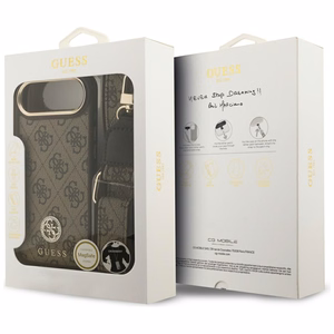 Guess 4G Strass Logo & Big Strap Metal Buttons Magnetinis dėklas telefonui iPhone Air - rudas