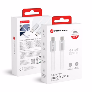 Laidas USB C į USB C Forcell F-Energy QC4.0 PD 5A 100W Cafule Flat 1,2m CCFN23 baltas