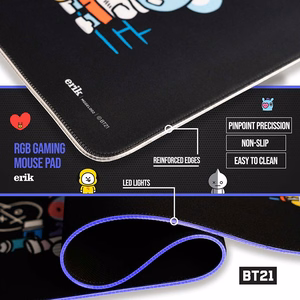 BT21 XXL žaidimų stalo kilimėlis su LED apšvietimu, 90 × 40 cm