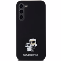 Karl Lagerfeld Silikoninis Karl&Choupette Metal Pin dėklas Samsung Galaxy S24+ - juodas