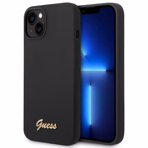 Guess GUHCP14MSLSMK iPhone 14 Plus 6.7 "juodas/juodas kietas dėklas Silicone Vintage Gold Logo