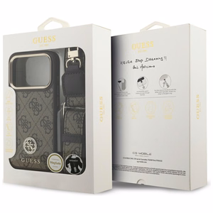 Guess 4G Strass Logo & Big Strap Metal Buttons MagSafe чехол iPhone 17 Pro коричневый
