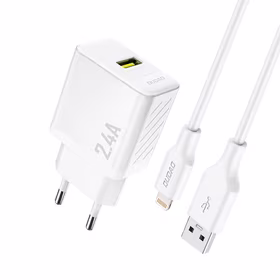 Dudao A23LEU 2.4A GaN EU USB-A Wall Įkroviklis with USB-A to Lightning Laidas - Baltas