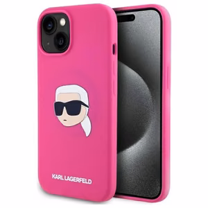 Karl Lagerfeld KLHMP15SSKHPPLF iPhone 15 6.1" fuksijos/fuksijos kietas dėklas Silikoninis Karl galvos spaudinys MagSafe