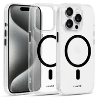 Liavec Blizgus Magnetinis Skaidrus dėklas telefonui Iphone 15 Pro juoda