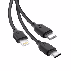 XO laidas NB103 3in1 USB - Lightning + USB-C + microUSB 1,0 m 2,1A, juodas